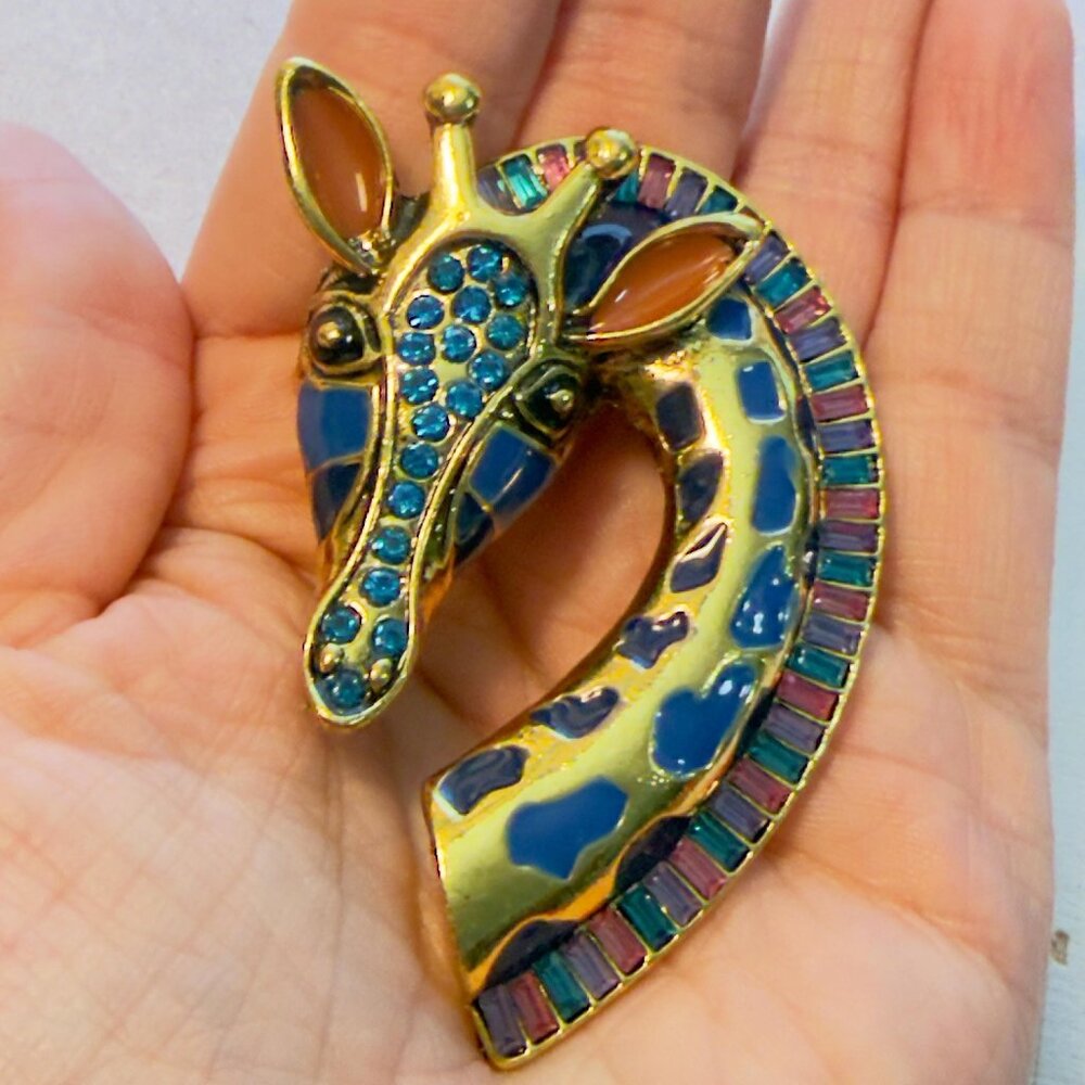 Gold-Tone Blue Giraffe Enamel Brooch - Women Jewelry Brooches